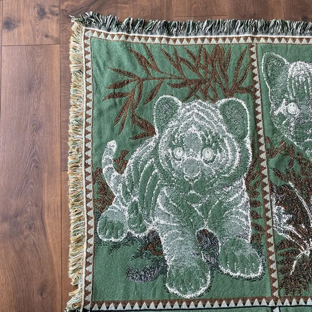 Vintage Rug Barn Natures Endangered Cotton Blanket Baby Panda Fox Lion
